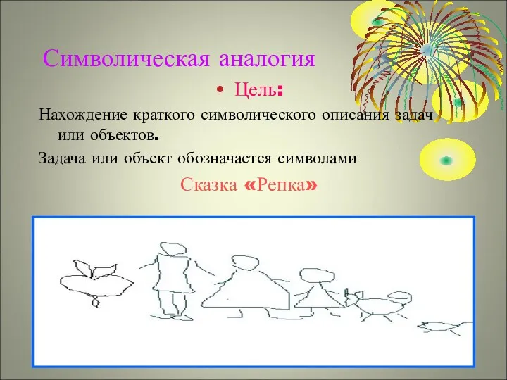 Символическая аналогия Цель: Нахождение краткого символического описания задач или объектов.