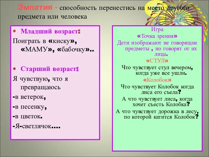 Эмпатия - способность перенестись на место другого предмета или человека