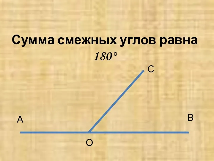 Сумма смежных углов равна 180° А С В О