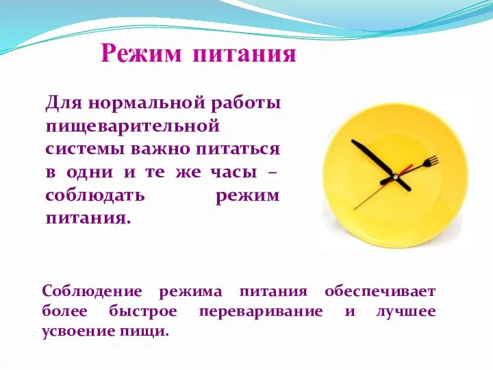 Режим питания Для нормальной работы пищеварительной системы важно питаться в