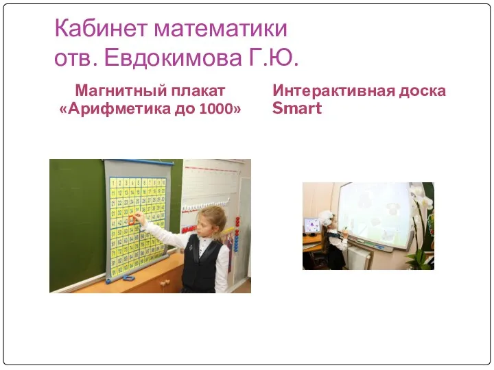 Кабинет математики отв. Евдокимова Г.Ю. Магнитный плакат «Арифметика до 1000» Интерактивная доска Smart