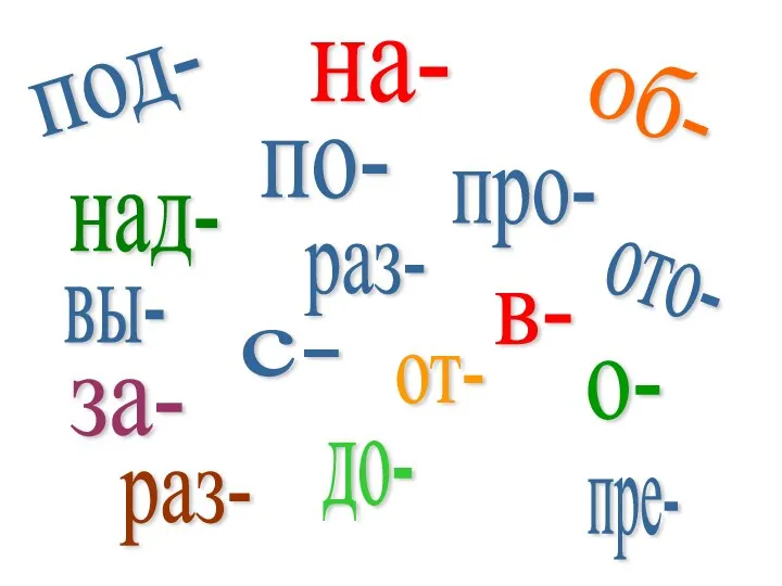 под- на- над- об- по- о- про- с- от- ото-