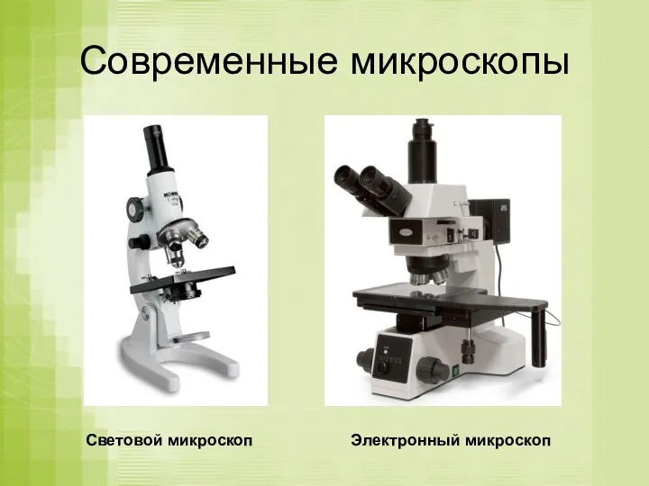 Современные микроскопы Световой микроскоп Электронный микроскоп