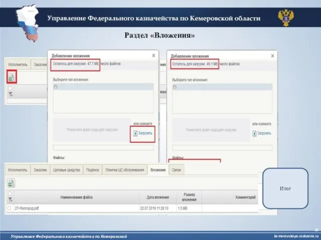 Раздел «Вложения» Итог Управление Федерального казначейства по Кемеровской области kemerovskaya.roskazna.ru