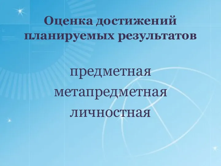 Оценка достижений планируемых результатов предметная метапредметная личностная