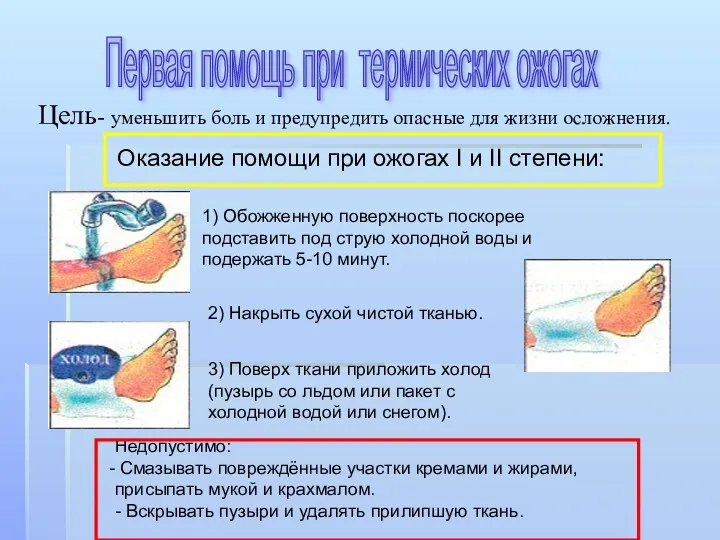 Цель- уменьшить боль и предупредить опасные для жизни осложнения. Оказание