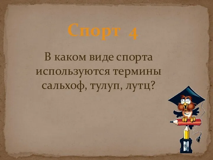 Спорт 4 В каком виде спорта используются термины сальхоф, тулуп, лутц?