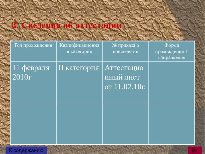 3. Сведения об аттестации К содержанию