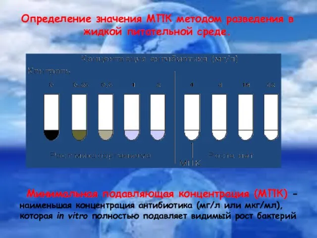 Определение значения МПК методом разведения в жидкой питательной среде.