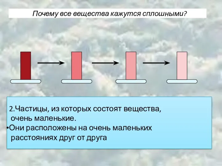 Почему все вещества кажутся сплошными? 2.Частицы, из которых состоят вещества,