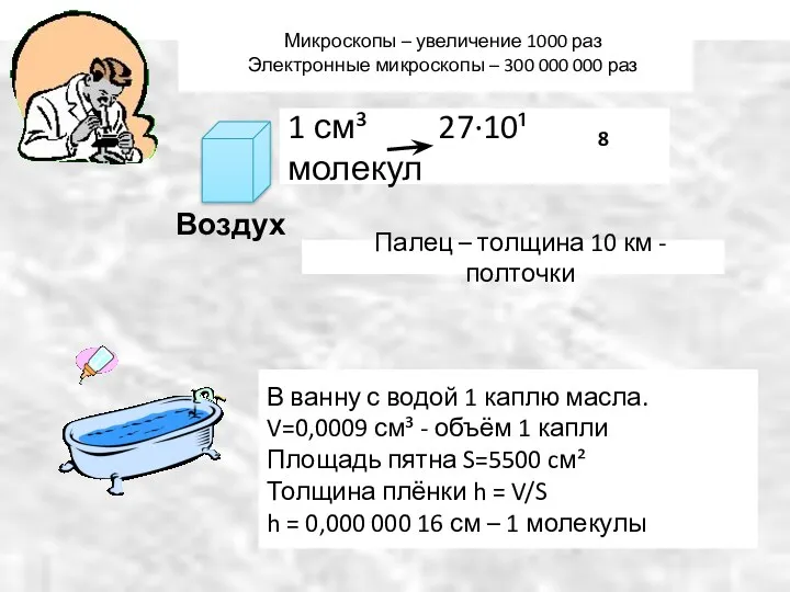 Палец – толщина 10 км - полточки Микроскопы – увеличение