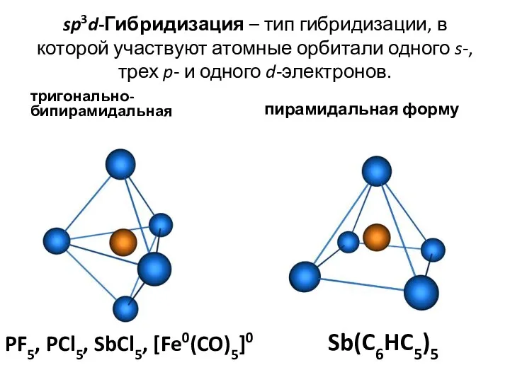 sp3d-Гибридизация – тип гибридизации, в которой участвуют атомные орбитали одного