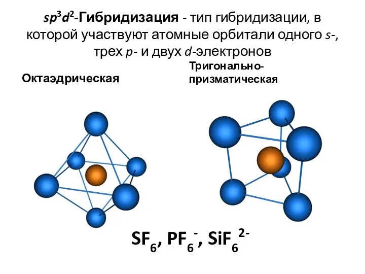 sp3d2-Гибридизация - тип гибридизации, в которой участвуют атомные орбитали одного