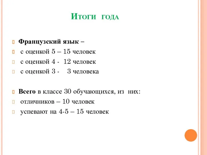 Итоги года Французский язык – с оценкой 5 – 15