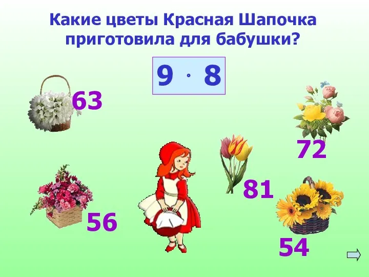 Какие цветы Красная Шапочка приготовила для бабушки? 9  8