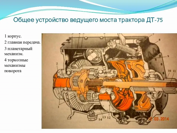 Общее устройство ведущего моста трактора ДТ-75 1 корпус. 2 главная