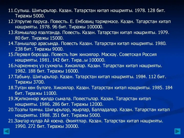 11.Сулыш. Шигырьләр. Казан. Татарстан китап нәшрияты. 1978. 128 бит. Тиражы