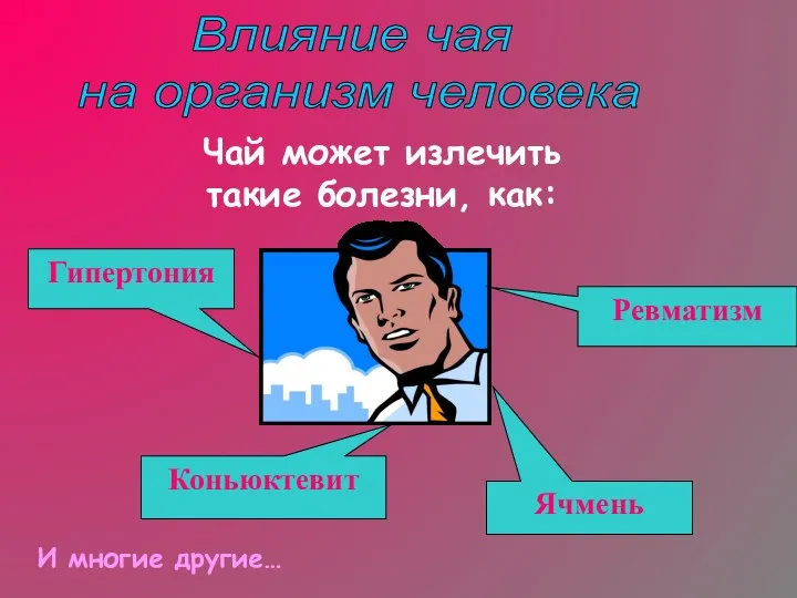 Ревматизм Ячмень Чай может излечить такие болезни, как: Коньюктевит Гипертония