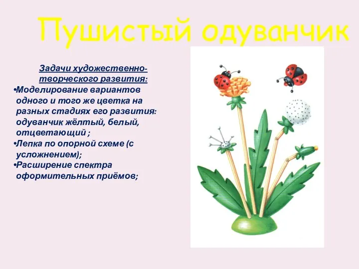 Пушистый одуванчик Задачи художественно-творческого развития: Моделирование вариантов одного и того