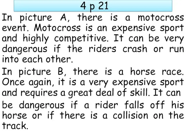 4 p 21 In picture A, there is a motocross