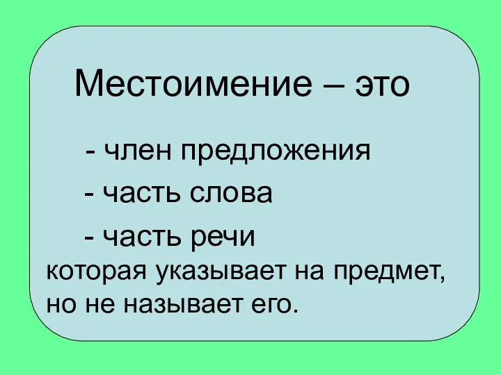 Местоимение – это - член предложения - часть слова -