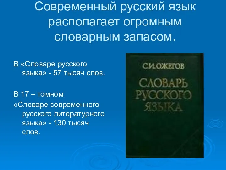 Современный русский язык располагает огромным словарным запасом. В «Словаре русского
