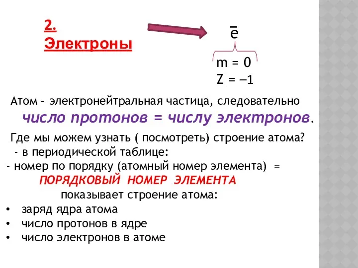 2. Электроны e – m = 0 Z = –1