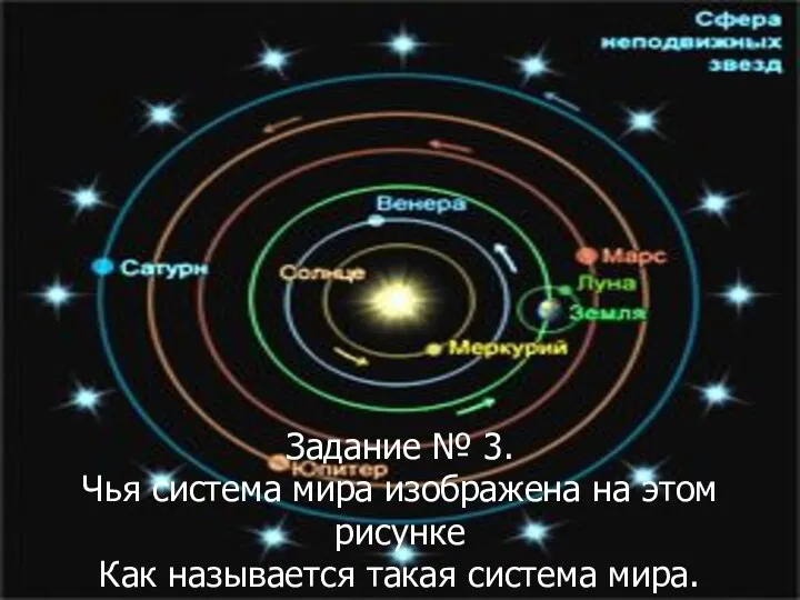 Задание № 3. Чья система мира изображена на этом рисунке Как называется такая система мира.