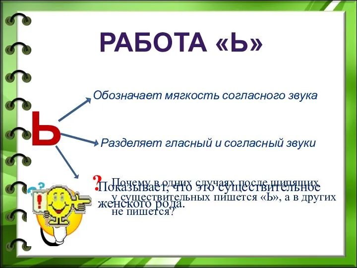 Ь Обозначает мягкость согласного звука Разделяет гласный и согласный звуки