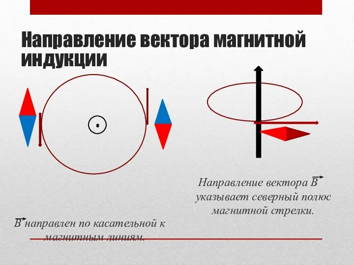 Направление вектора магнитной индукции В направлен по касательной к магнитным