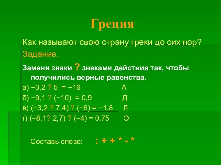 Греция Как называют свою страну греки до сих пор? Задание.