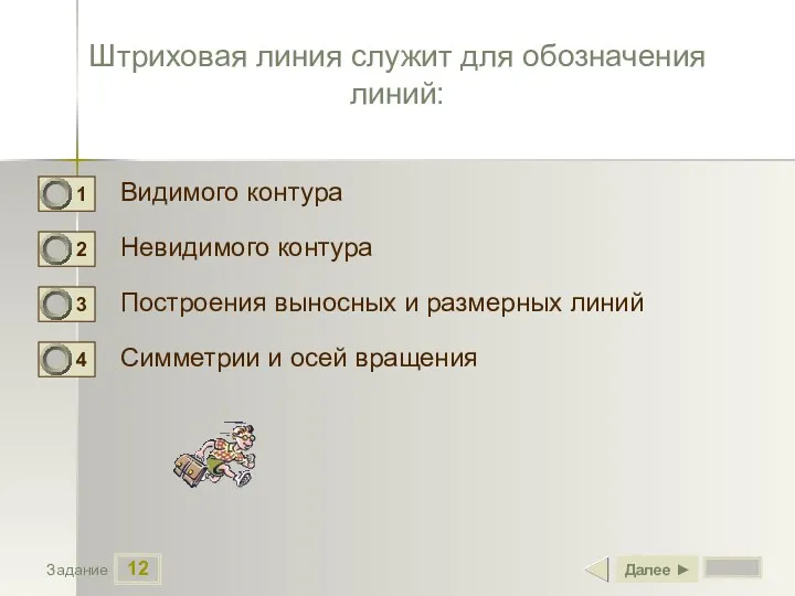 12 Задание Штриховая линия служит для обозначения линий: Видимого контура