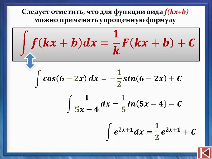 Следует отметить, что для функции вида f(kx+b) можно применять упрощенную формулу