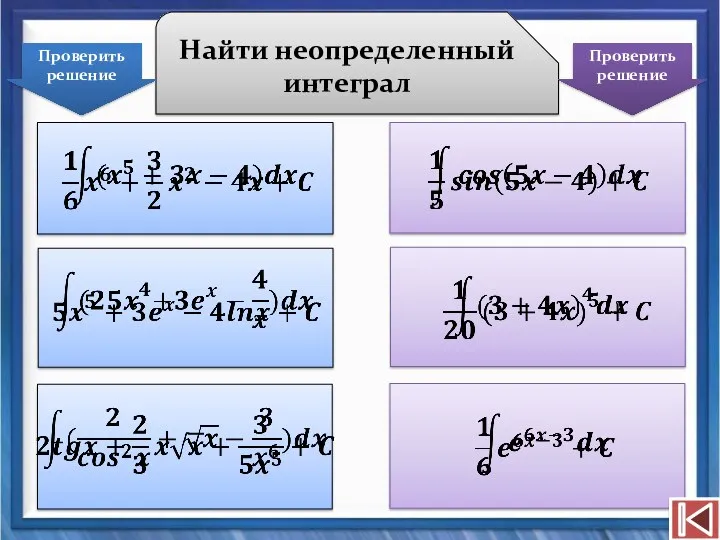 Найти неопределенный интеграл Проверить решение Проверить решение