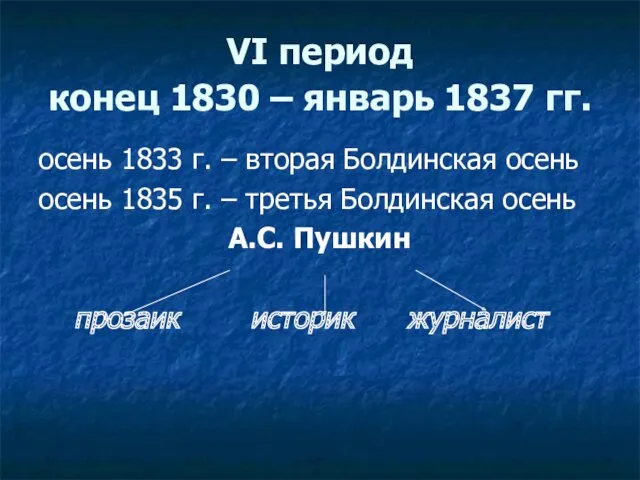 VI период конец 1830 – январь 1837 гг. осень 1833