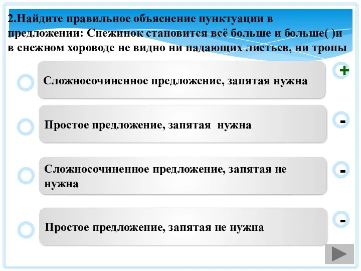 2.Найдите правильное объяснение пунктуации в предложении: Снежинок становится всё больше