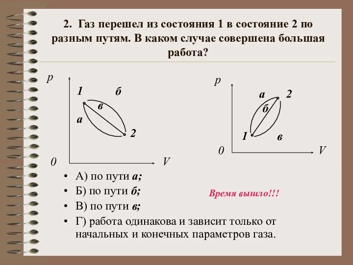 2. Газ перешел из состояния 1 в состояние 2 по