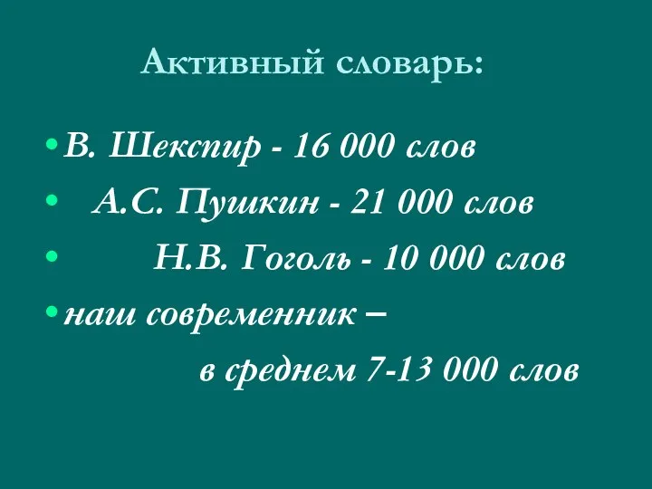 Активный словарь: В. Шекспир - 16 000 слов А.С. Пушкин