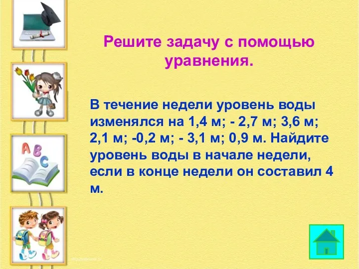 В течение недели уровень воды изменялся на 1,4 м; -