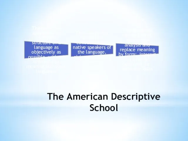 The American Descriptive School The principal approach: to study the structure of a