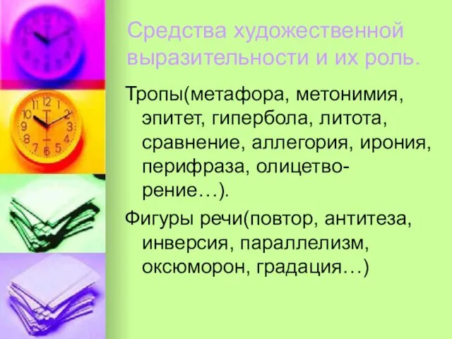 Средства художественной выразительности и их роль. Тропы(метафора, метонимия, эпитет, гипербола, литота, сравнение, аллегория,