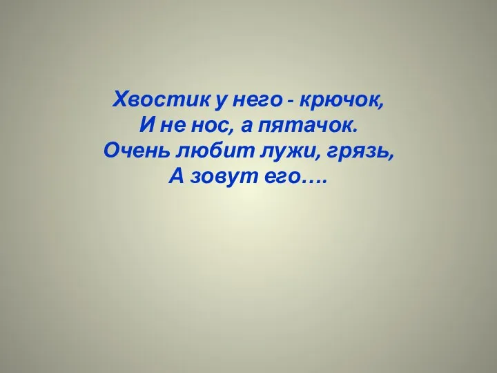 Хвостик у него - крючок, И не нос, а пятачок.