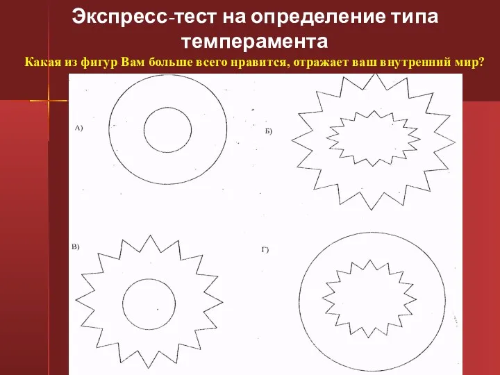 Экспресс-тест на определение типа темперамента Какая из фигур Вам больше всего нравится, отражает ваш внутренний мир?