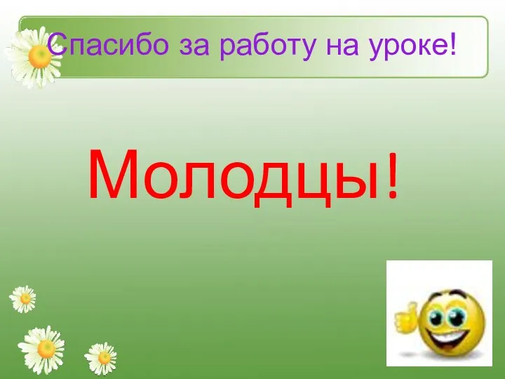 Спасибо за работу на уроке! Молодцы!