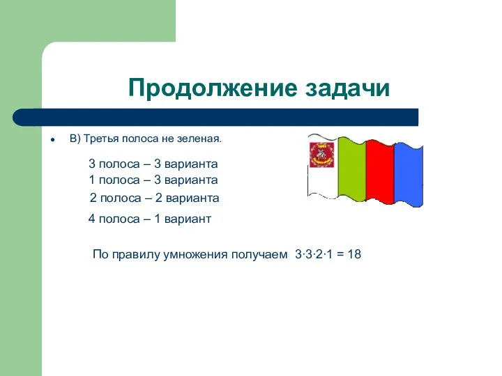 Продолжение задачи В) Третья полоса не зеленая. 3 полоса –