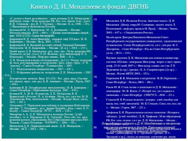 Эти и другие издания о Д. И. Менделееве в печатном