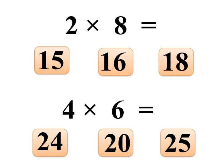 2 × 8 = 4 × 6 = 15 16 18 24 20 25