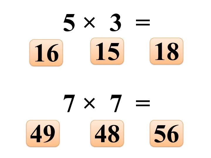 5 × 3 = 18 15 16 7 × 7 = 56 48 49