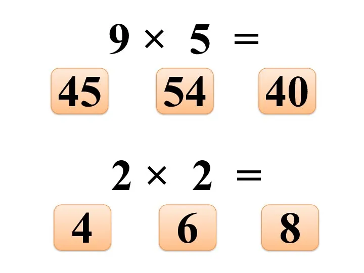 9 × 5 = 40 54 45 2 × 2 = 8 6 4