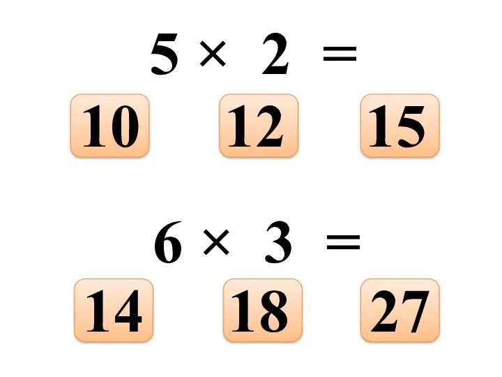 5 × 2 = 15 12 10 6 × 3 = 27 18 14